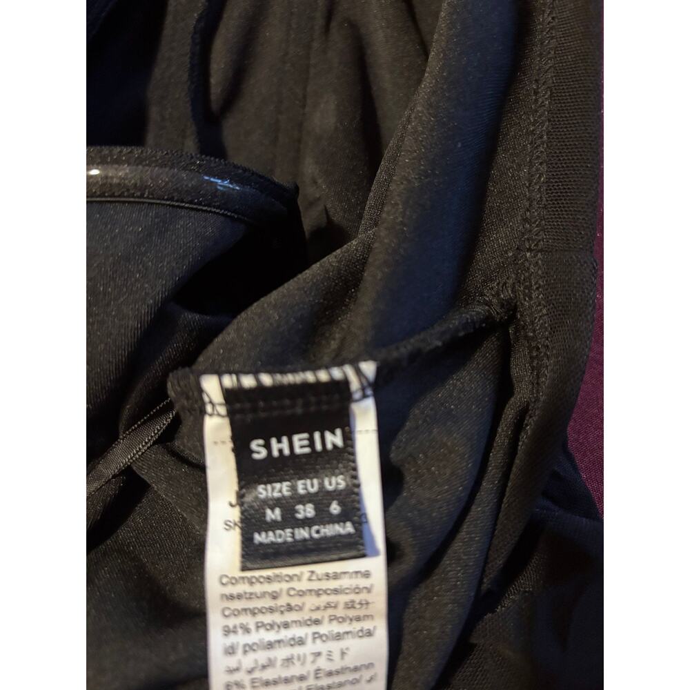 SHEIN Bodysuit Womens M Black Ruched Off Shoulder Zip Front Short Sleeve Stretch - Picture 3 of 3